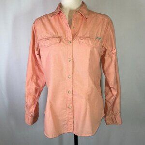Exofficio Buzz Off Long Sleeve Button Down Shirt Coral Hiking Camping Size S